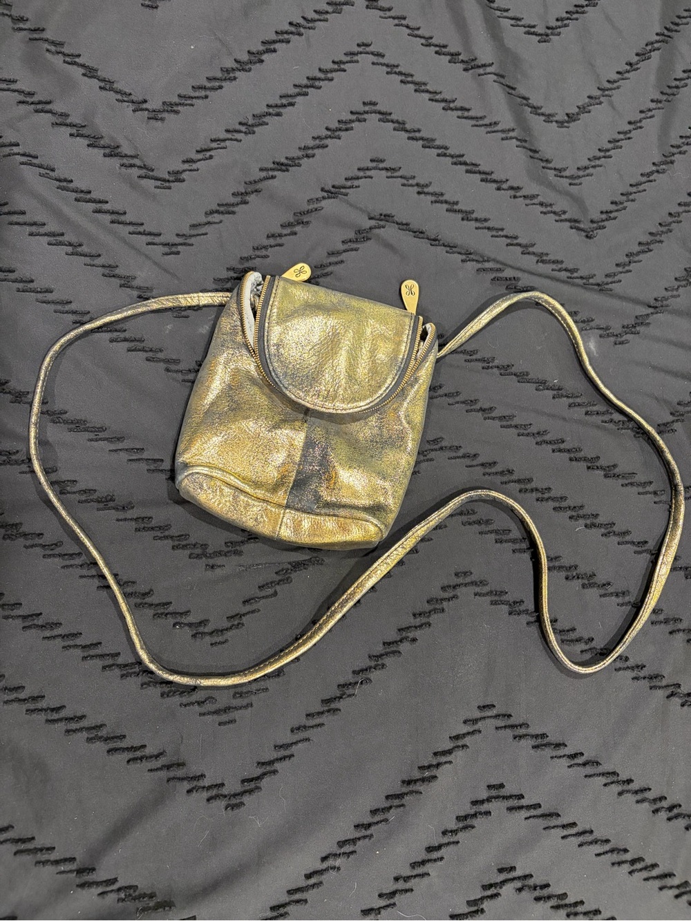 HOBO Metallic Gold Leather Crossbody Bag with Flap